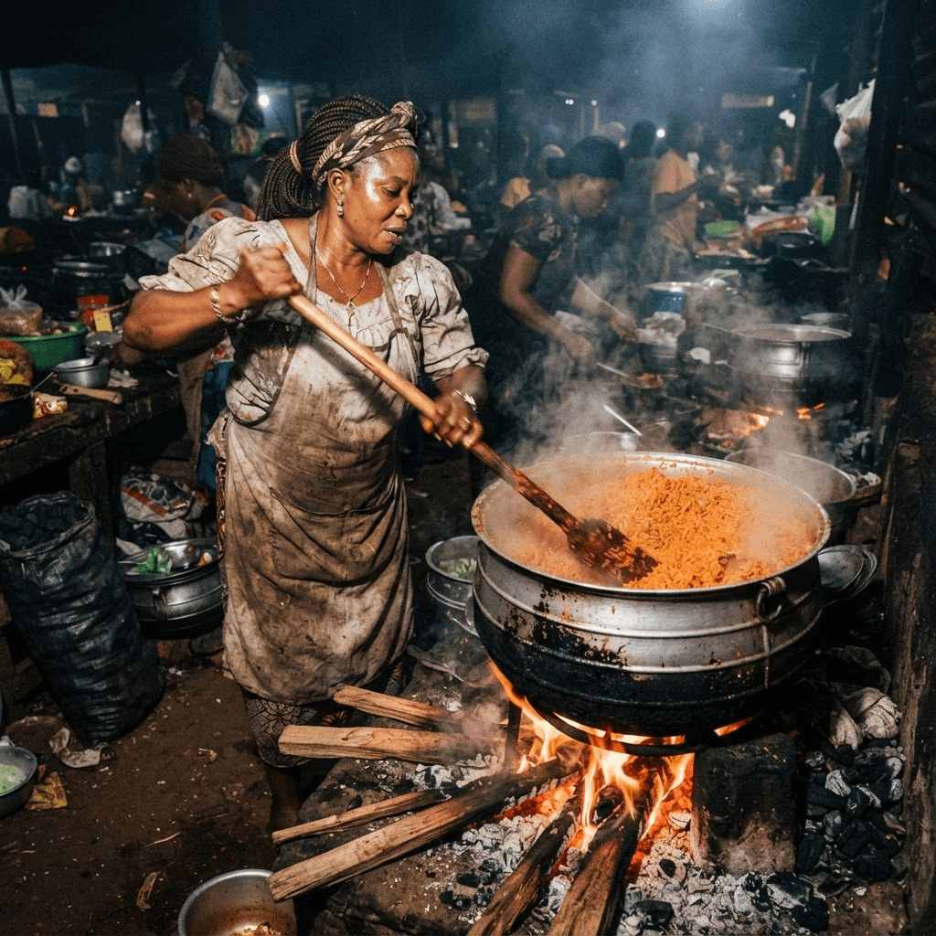 Cooks working a hot kitchen line over open flames